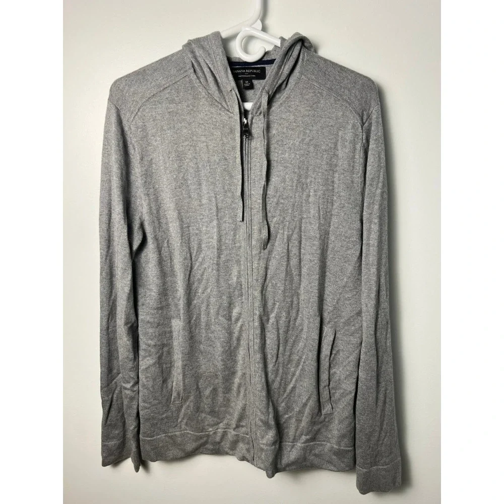 Banana‎ Republic Full Zip Hoodie Men M Grey Silk Cashmere Blend Sweater